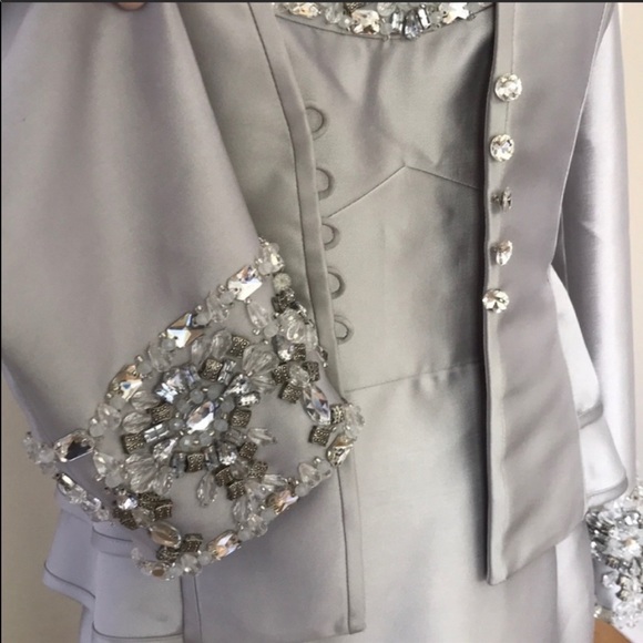 Mac Duggal Silver Beaded mermaid dress with jacket - Picture 7 of 8